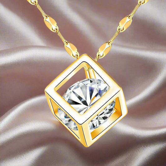Gold-plated necklace with cubic zirconia stone pendant