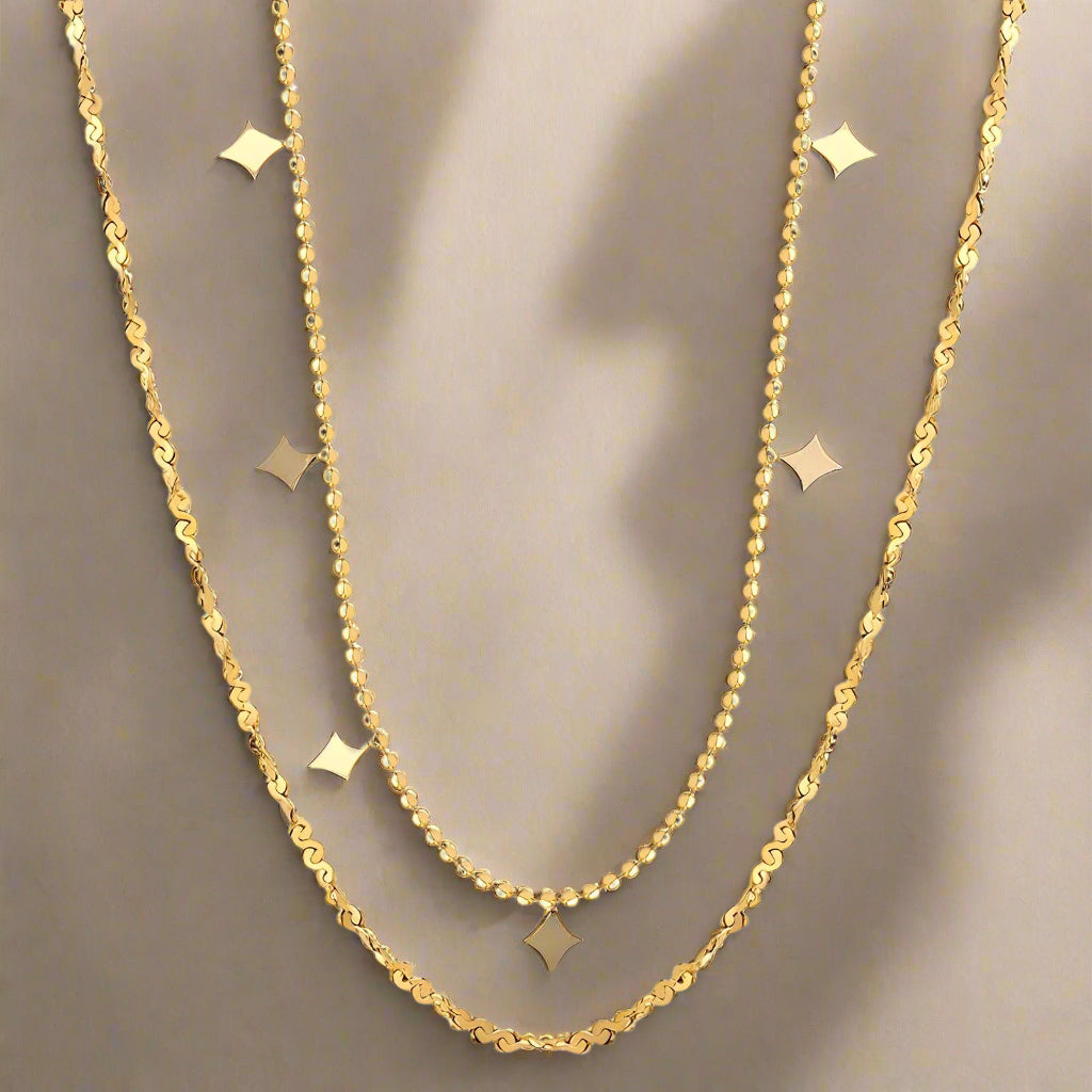 waterproof costume necklace with gold plating & beads