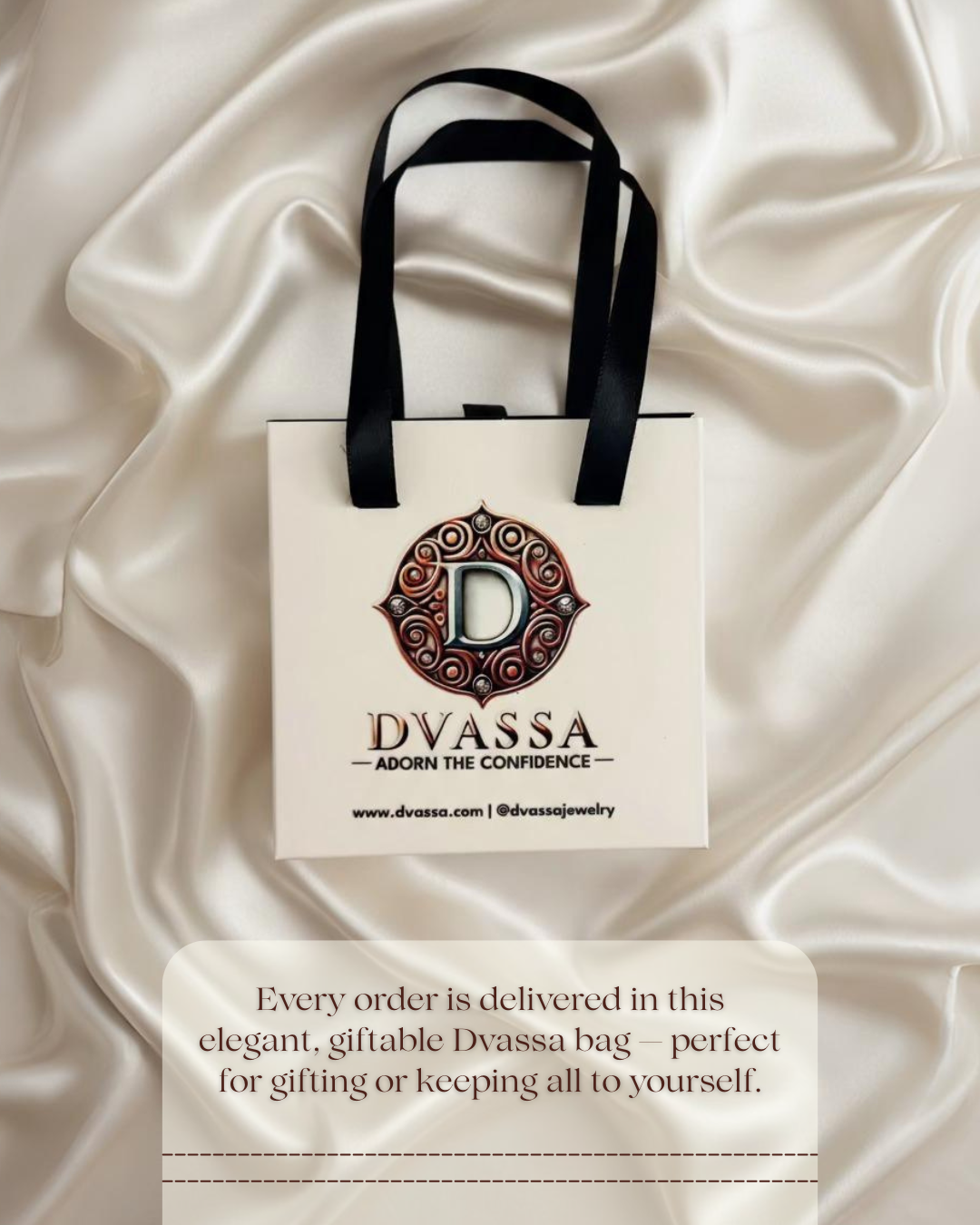 Dvassa branded tote bag on a satin background
