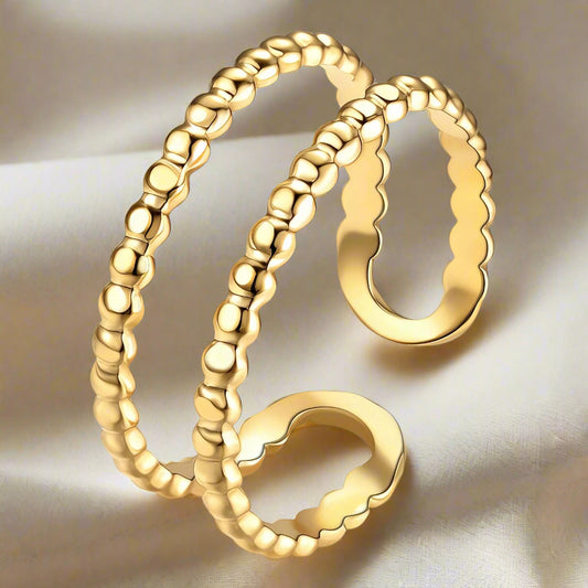 18k Gold plated ring with textured design with adjustable size
